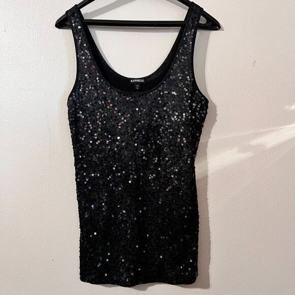 Express Black Sequin Tank Top Size L, - Picture 1 of 6